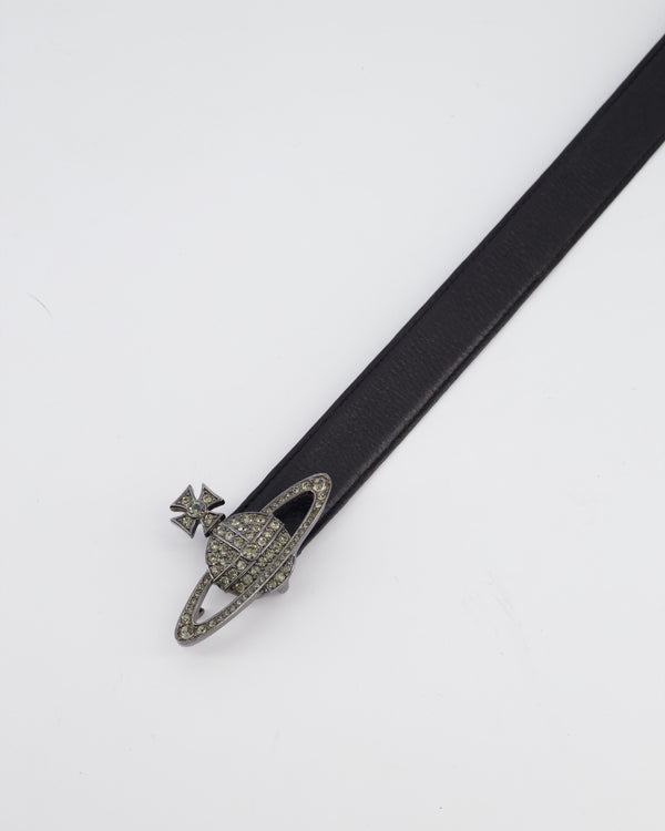 Vivienne Westwood Black Belt with Gunmetal Crystal Orb Logo Buckle Detail