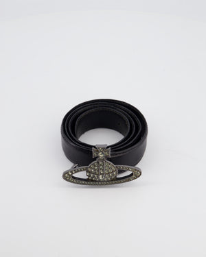 Vivienne Westwood Black Belt with Gunmetal Crystal Orb Logo Buckle Detail