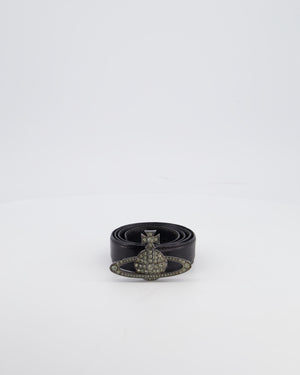 Vivienne Westwood Black Belt with Gunmetal Crystal Orb Logo Buckle Detail