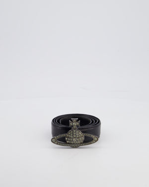 Vivienne Westwood Black Belt with Gunmetal Crystal Orb Logo Buckle Detail