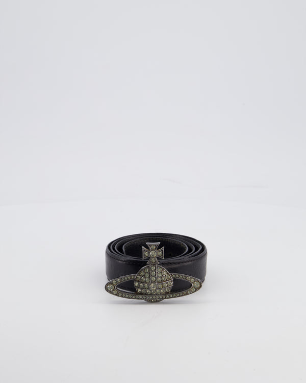 Vivienne Westwood Black Belt with Gunmetal Crystal Orb Logo Buckle Detail