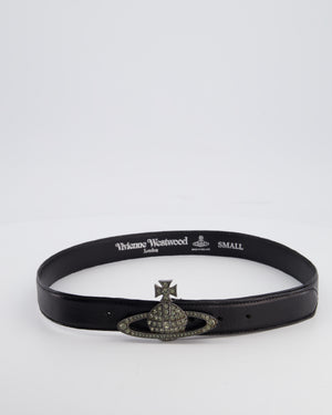 Vivienne Westwood Black Belt with Gunmetal Crystal Orb Logo Buckle Detail