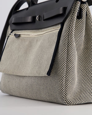*FIRE PRICE* Hermès Herbag 31 Zip Bag in Ecru Toile Quadrille Viking Canvas, Noir Vache Swift Leather with Palladium Hardware