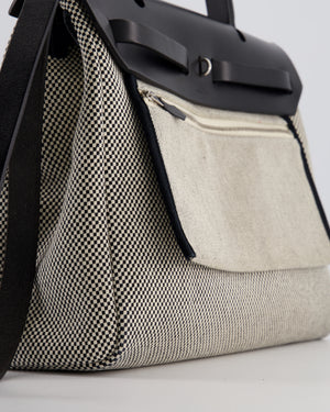 *FIRE PRICE* Hermès Herbag 31 Zip Bag in Ecru Toile Quadrille Viking Canvas, Noir Vache Swift Leather with Palladium Hardware