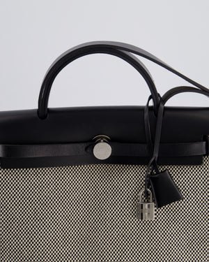 *FIRE PRICE* Hermès Herbag 31 Zip Bag in Ecru Toile Quadrille Viking Canvas, Noir Vache Swift Leather with Palladium Hardware