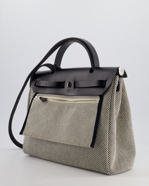 *FIRE PRICE* Hermès Herbag 31 Zip Bag in Ecru Toile Quadrille Viking Canvas, Noir Vache Swift Leather with Palladium Hardware