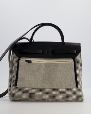 *FIRE PRICE* Hermès Herbag 31 Zip Bag in Ecru Toile Quadrille Viking Canvas, Noir Vache Swift Leather with Palladium Hardware