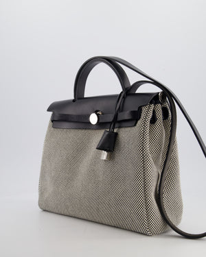 *FIRE PRICE* Hermès Herbag 31 Zip Bag in Ecru Toile Quadrille Viking Canvas, Noir Vache Swift Leather with Palladium Hardware