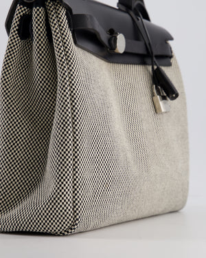 *FIRE PRICE* Hermès Herbag 31 Zip Bag in Ecru Toile Quadrille Viking Canvas, Noir Vache Swift Leather with Palladium Hardware