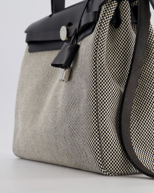 *FIRE PRICE* Hermès Herbag 31 Zip Bag in Ecru Toile Quadrille Viking Canvas, Noir Vache Swift Leather with Palladium Hardware