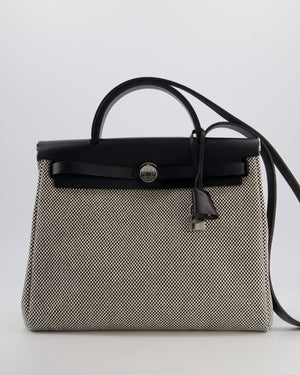 *FIRE PRICE* Hermès Herbag 31 Zip Bag in Ecru Toile Quadrille Viking Canvas, Noir Vache Swift Leather with Palladium Hardware