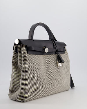 *FIRE PRICE* Hermès Herbag 31 Zip Bag in Ecru Toile Quadrille Viking Canvas, Noir Vache Swift Leather with Palladium Hardware