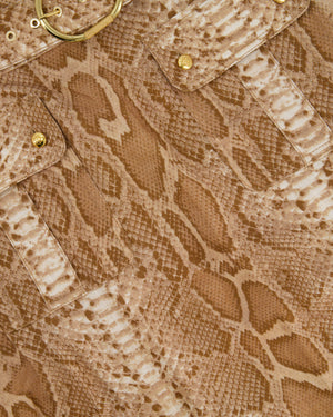 Zimmermann Tan Natura Linen Snake Print Shirt and A-Line Midi Belted Skirt with Pocket Detail Size 1 (UK 10)
