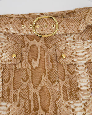Zimmermann Tan Natura Linen Snake Print Shirt and A-Line Midi Belted Skirt with Pocket Detail Size 1 (UK 10)
