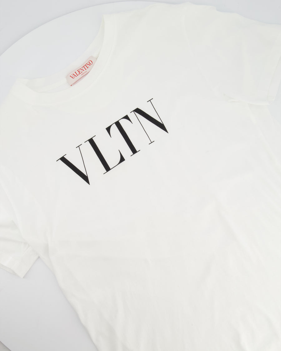 Valentino White VLTN Logo Print Cotton T-Shirt Size S (UK 8)
