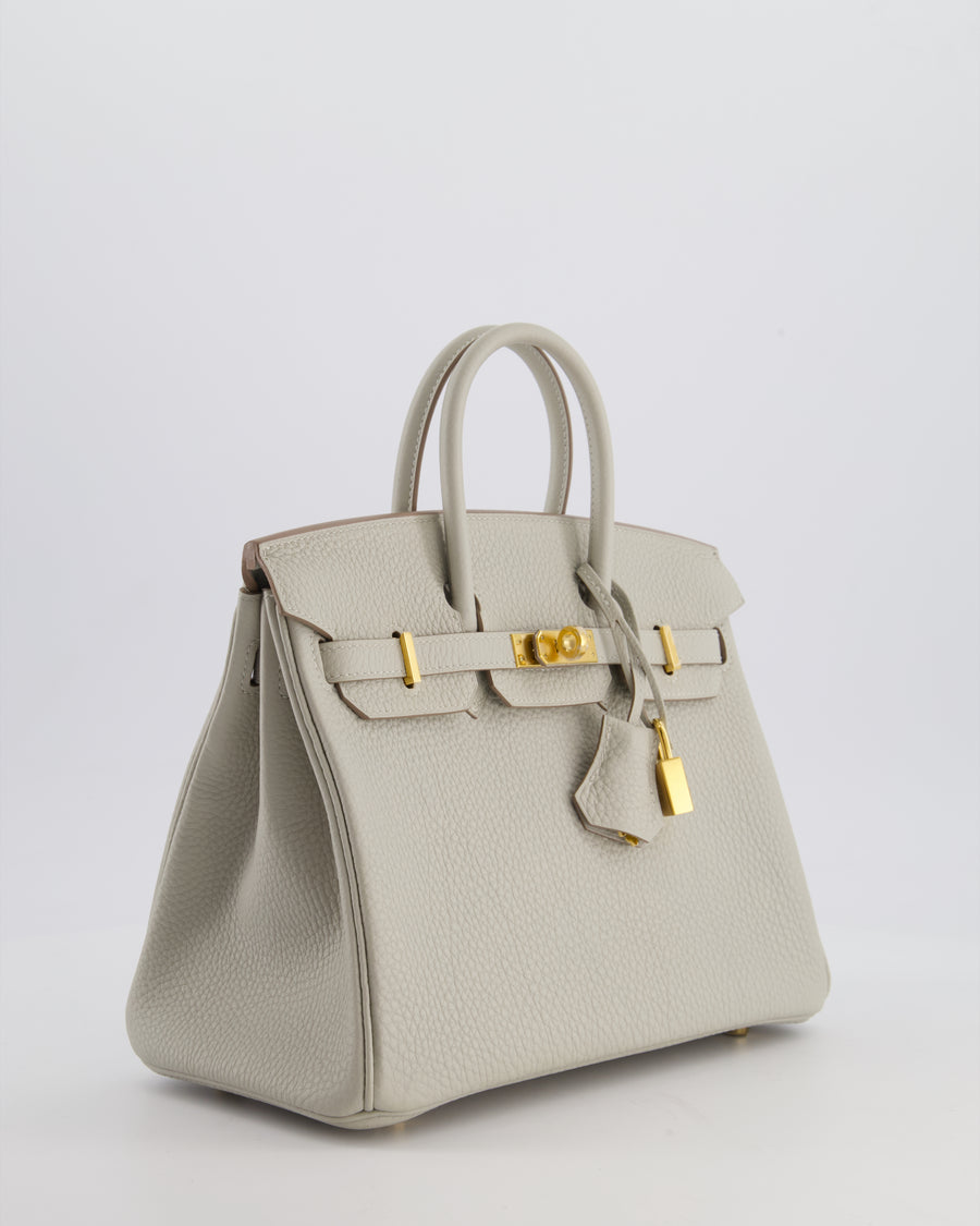 *RARE* Hermès Birkin 25 Retourne Bag in Gris Perle Togo Leather with Gold Hardware