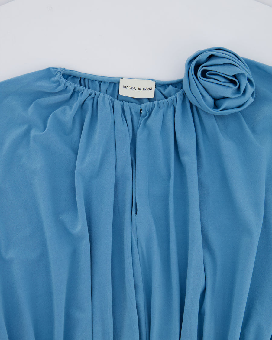Magda Butrym Light Blue Floral Appliqué Ruched Maxi Dress with Cutouts Size S (UK 8)