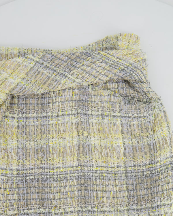 Chanel Yellow & Grey Tweed Midi Skirt with Pockets and Belt Size FR 38 (UK 10)