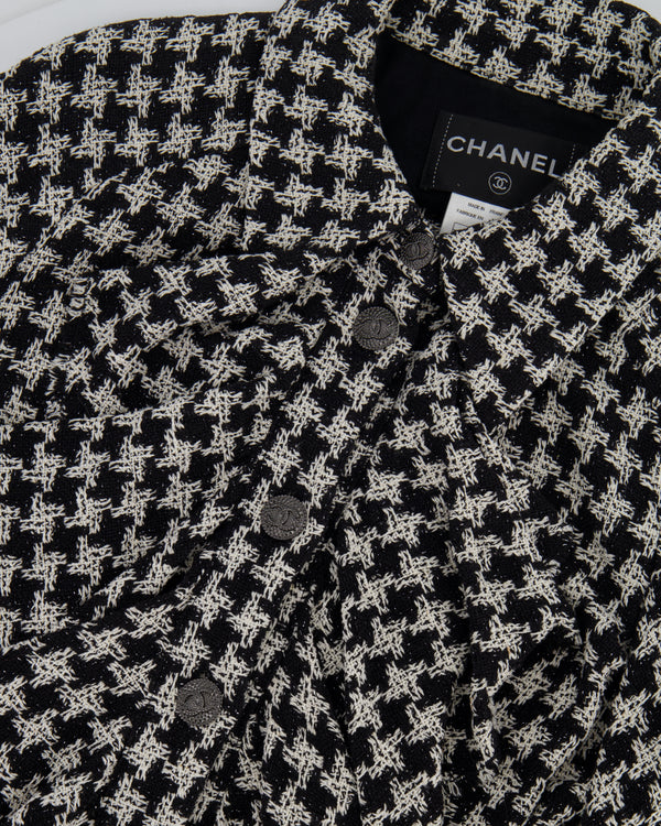 Chanel Black and White Houndstooth Tweed Jacket with CC Logo Buttons Size FR 36 (UK 8)