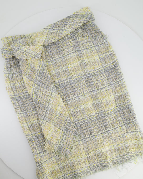 Chanel Yellow & Grey Tweed Midi Skirt with Pockets and Belt Size FR 38 (UK 10)