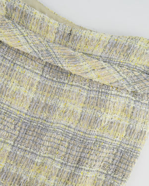 Chanel Yellow & Grey Tweed Midi Skirt with Pockets and Belt Size FR 38 (UK 10)