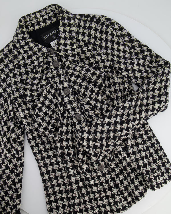 Chanel Black and White Houndstooth Tweed Jacket with CC Logo Buttons Size FR 36 (UK 8)