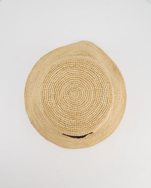 Celine Beige Raffia Woven Bucket Hat with Black Triomphe Logo Detail Size S