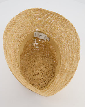 Celine Beige Raffia Woven Bucket Hat with Black Triomphe Logo Detail Size S