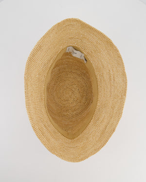 Celine Beige Raffia Woven Bucket Hat with Black Triomphe Logo Detail Size S
