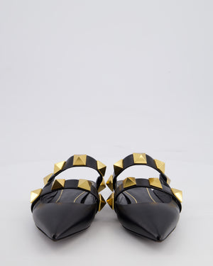 Valentino Black Leather Gold Roman Stud Pointed Mules Size EU 37