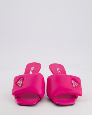 Prada Pink Soft Padded Nappa Leather Mules with Silver Logo Detail Size EU 37