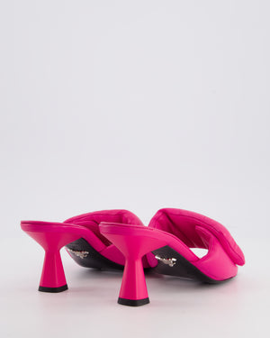 Prada Pink Soft Padded Nappa Leather Mules with Silver Logo Detail Size EU 37