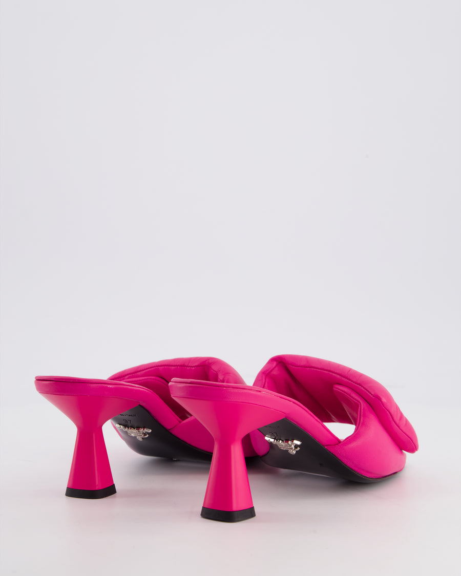 Prada Pink Soft Padded Nappa Leather Mules with Silver Logo Detail Size EU 37