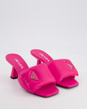 Prada Pink Soft Padded Nappa Leather Mules with Silver Logo Detail Size EU 37