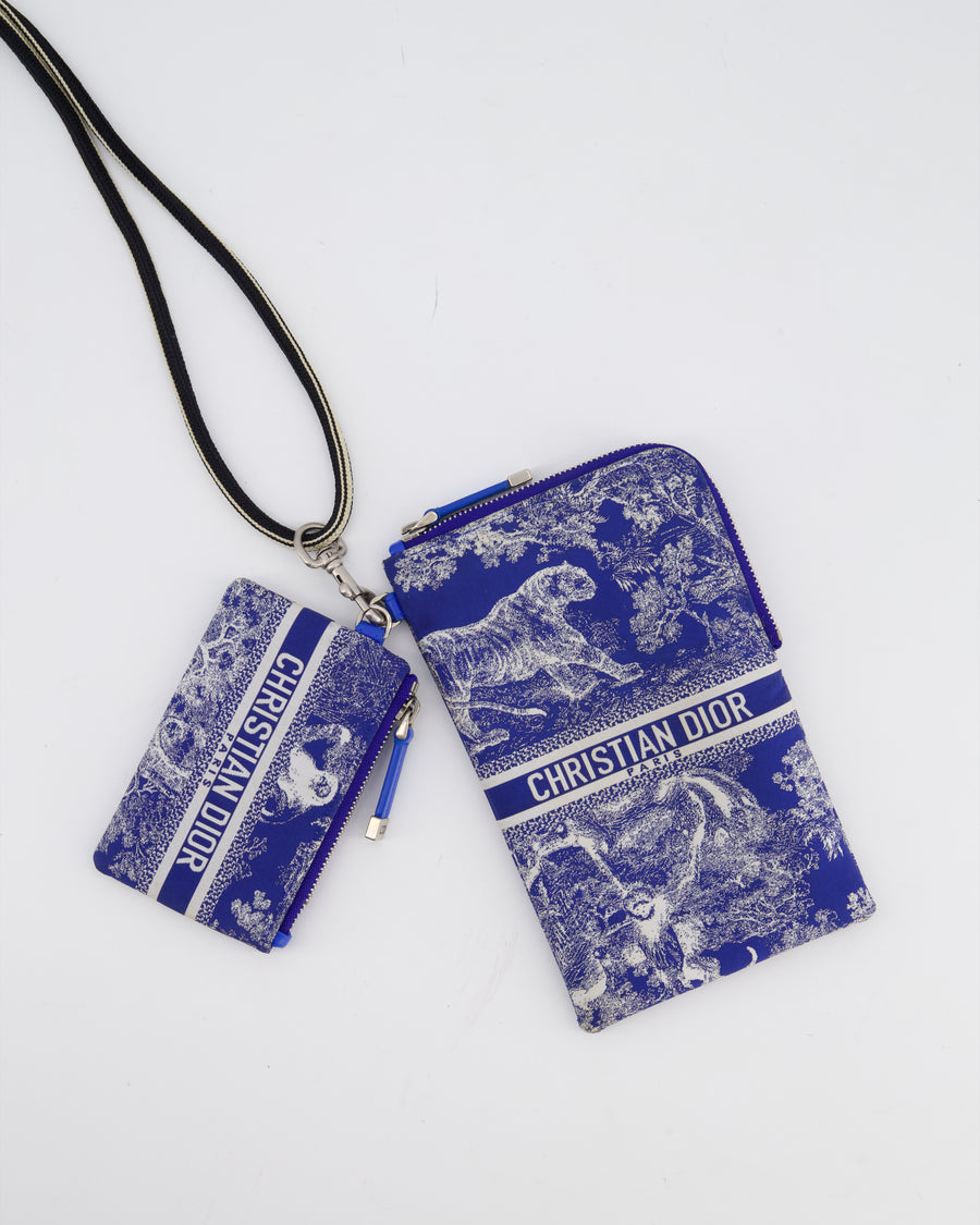 Christian Dior 2021 Blue Technical Fabric Small Travel Crossbody Pouch with Animal Print Detail