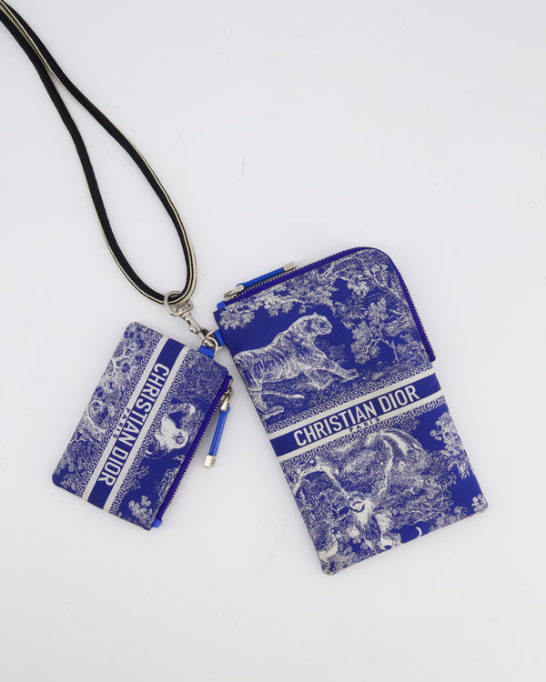 Christian Dior 2021 Blue Technical Fabric Small Travel Crossbody Pouch with Animal Print Detail