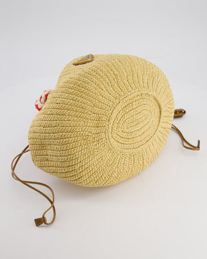 Prada Beige Small Crotchet Bag with Red & White Rope Handles & Tan Leather Charm Detail