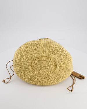 Prada Beige Small Crotchet Bag with Red & White Rope Handles & Tan Leather Charm Detail