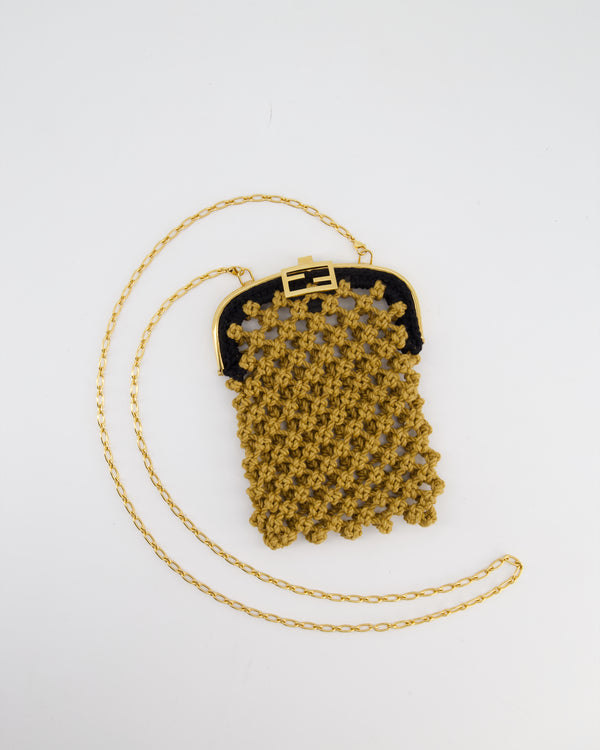 Fendi Baguette Phone Pouch in Natural Woven Raffia with a Chain