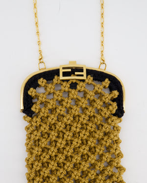 Fendi Baguette Phone Pouch in Natural Woven Raffia with a Chain
