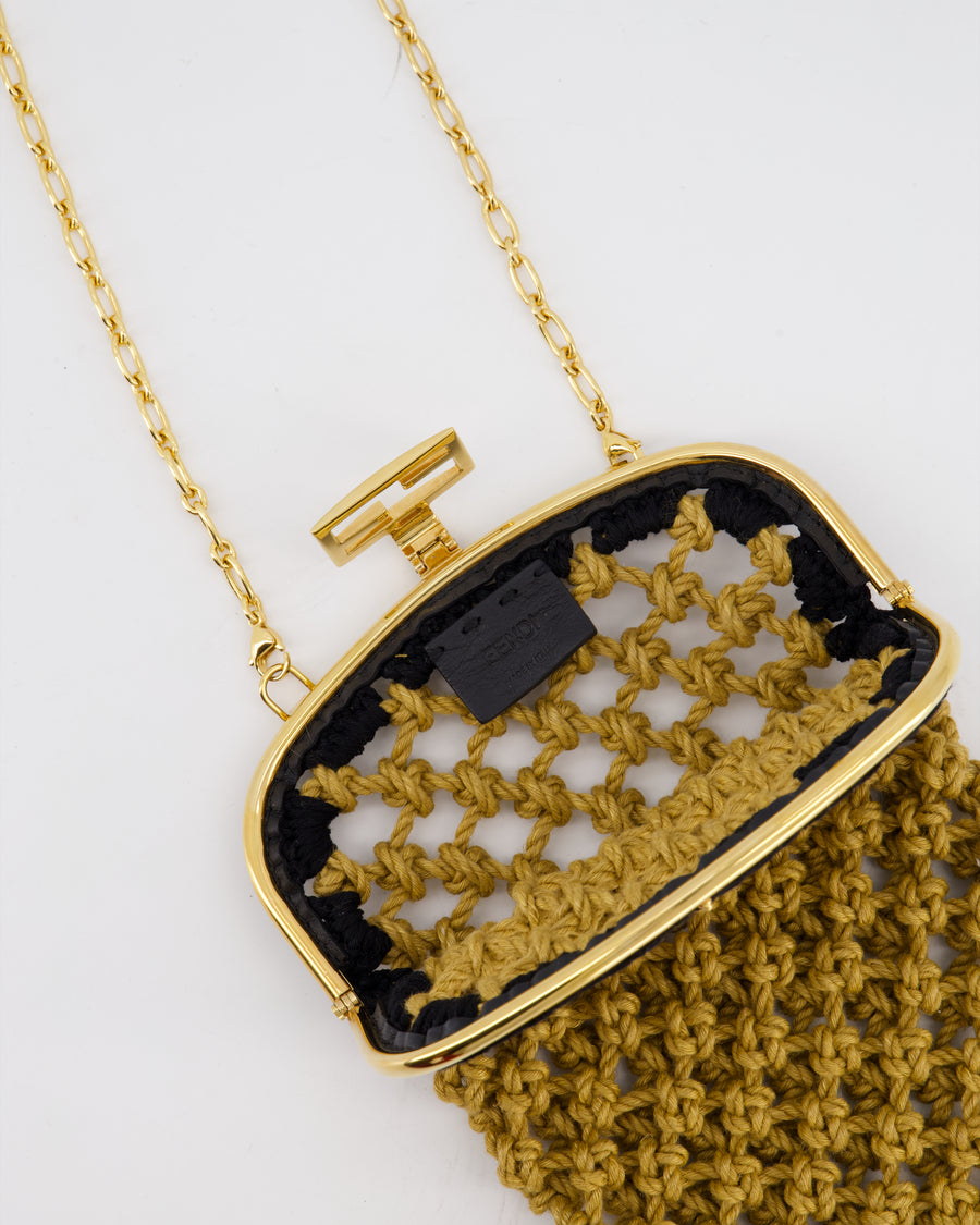 Fendi Baguette Phone Pouch in Natural Woven Raffia with a Chain