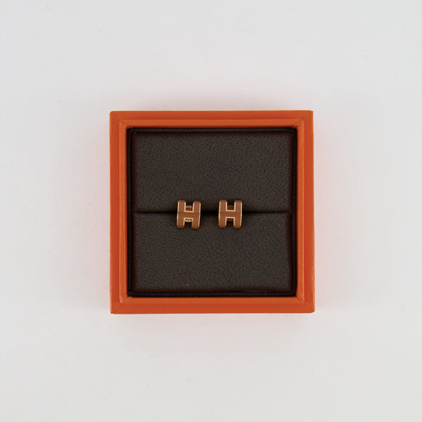 Hermès Mini Pop H Earrings in Marron with Gold Hardware RRP