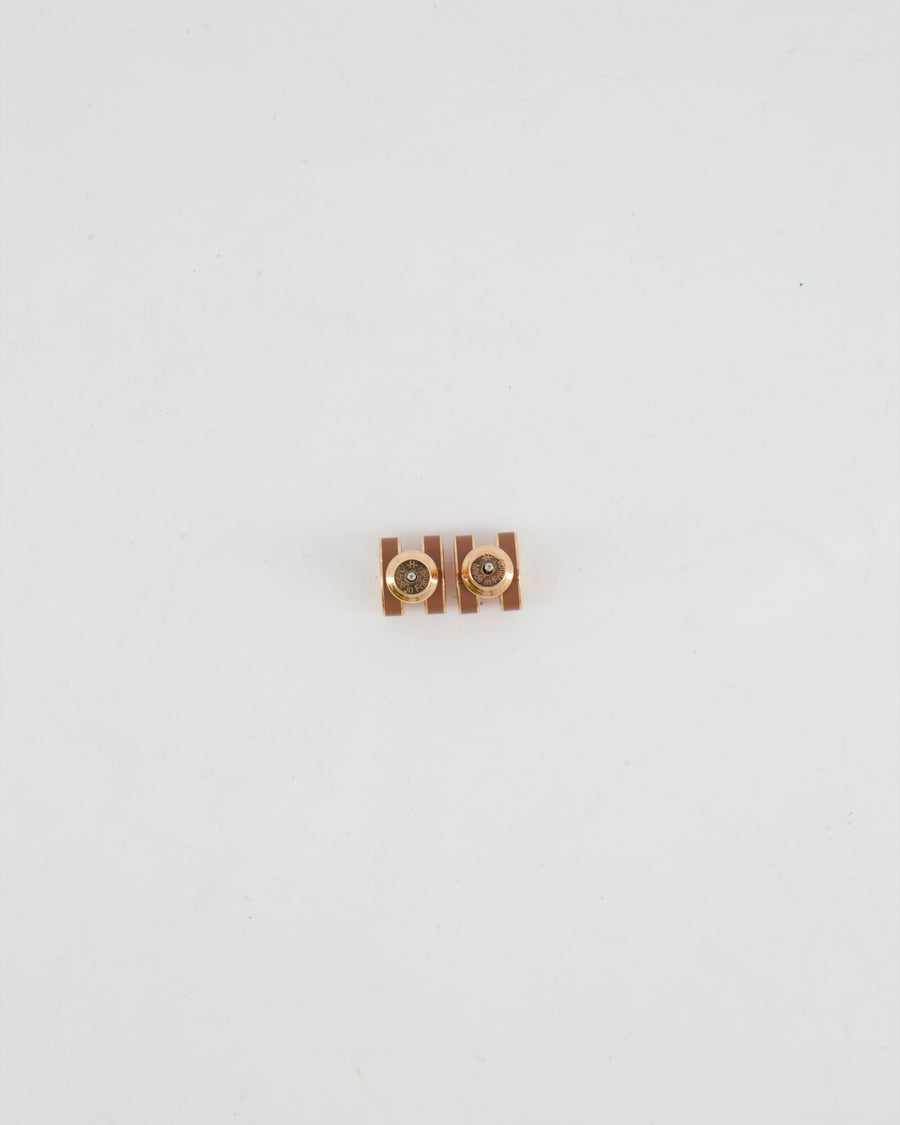 Hermès Mini Pop H Earrings in Marron with Gold Hardware RRP £415