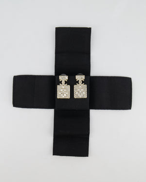 *HOT* Chanel 2023 Gold Crystal Embellished CC Logo Perfume Bottle Earrings
