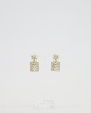 *HOT* Chanel 2023 Gold Crystal Embellished CC Logo Perfume Bottle Earrings