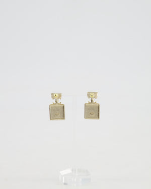 *HOT* Chanel 2023 Gold Crystal Embellished CC Logo Perfume Bottle Earrings