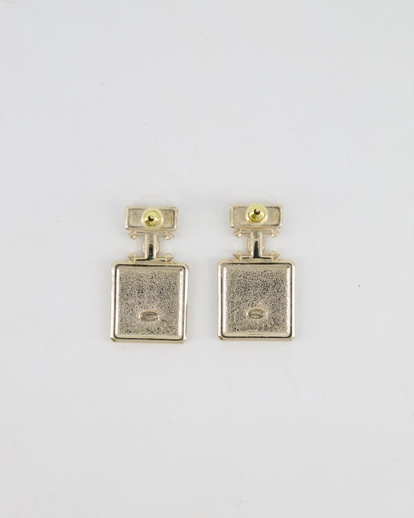 *HOT* Chanel 2023 Gold Crystal Embellished CC Logo Perfume Bottle Earrings