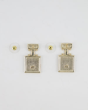 *HOT* Chanel 2023 Gold Crystal Embellished CC Logo Perfume Bottle Earrings