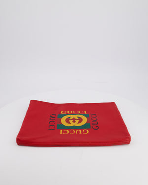 Gucci GG Logo Red Pebbled Leather Clutch Bag