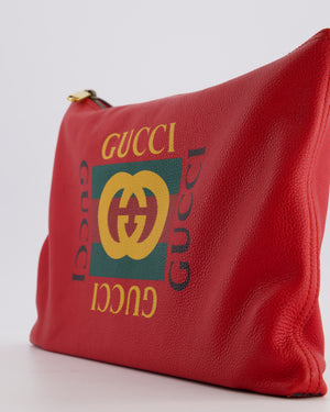Gucci GG Logo Red Pebbled Leather Clutch Bag
